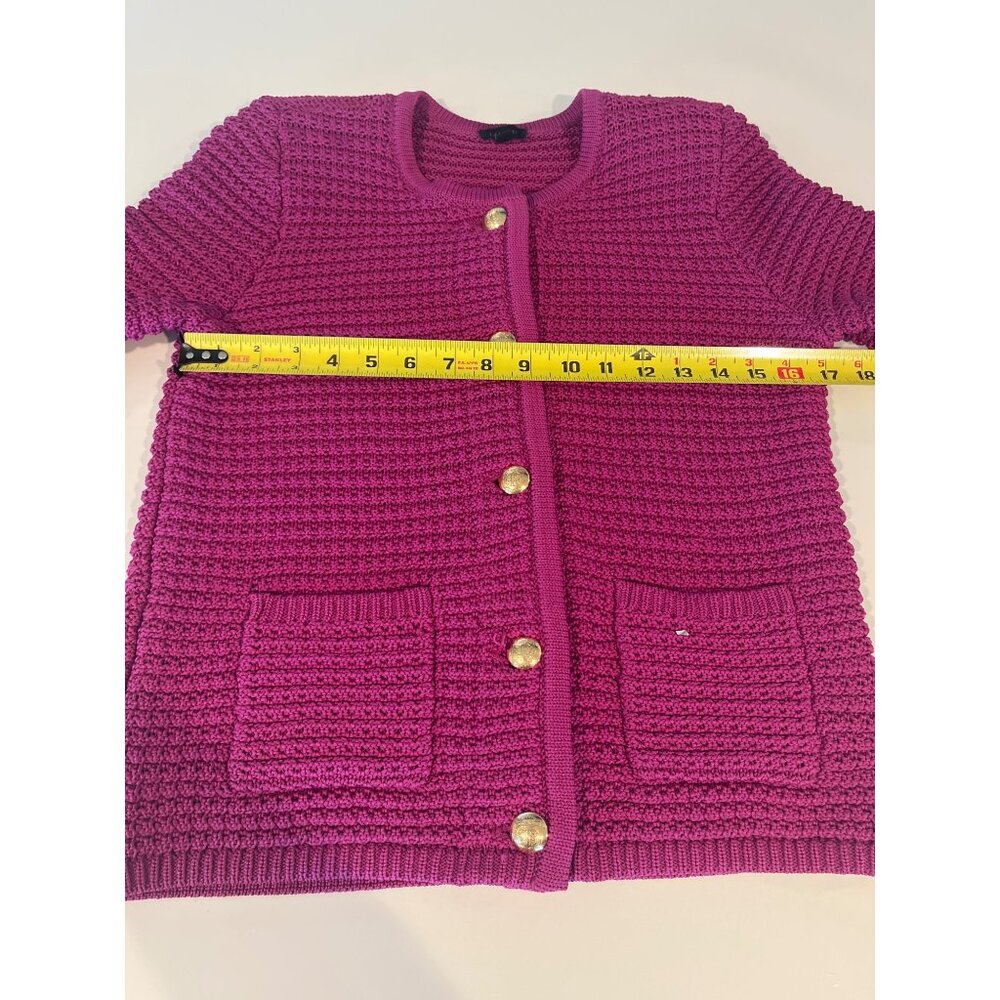 Talbots Womens XS Fuchsia Crochet Knit Cardigan With Gold Button Closure & Front - Picture 8 of 10